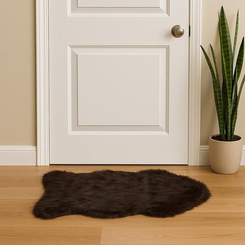 2' X 3' Black Faux Sheepskin Animal Print Washable Area Rug